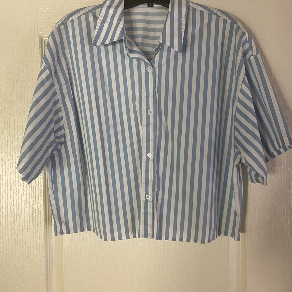 Express Light Blue and White Striped Shirt